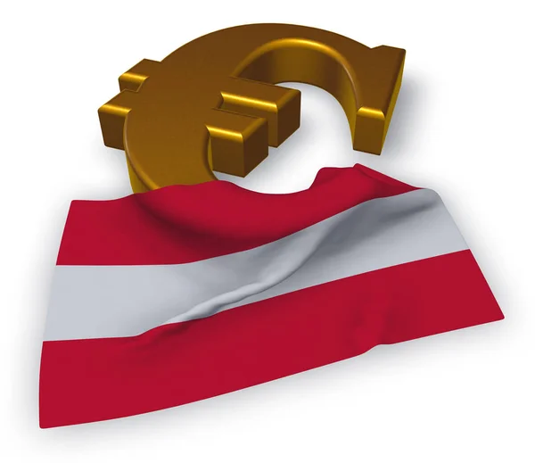 Símbolo del euro y bandera austriaca - ilustración 3d — Foto de Stock