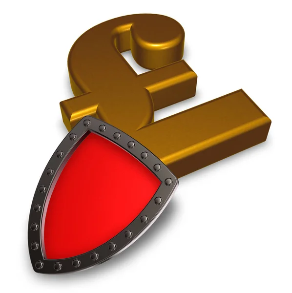 Libra esterlina símbolo y escudo de metal - ilustración 3d — Foto de Stock
