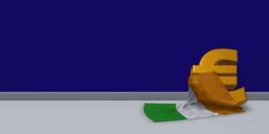 Euro simgesini ve bayrak ve İrlanda - 3d çizim bayrağı