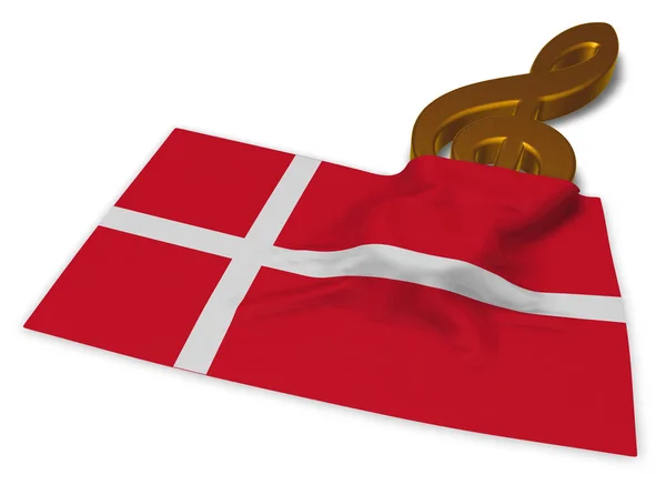 Symbol klucz wiolinowy i duńskie flagi - 3d renderowania — Zdjęcie stockowe