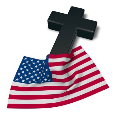 christian cross and flag of the usa - 3d rendering clipart