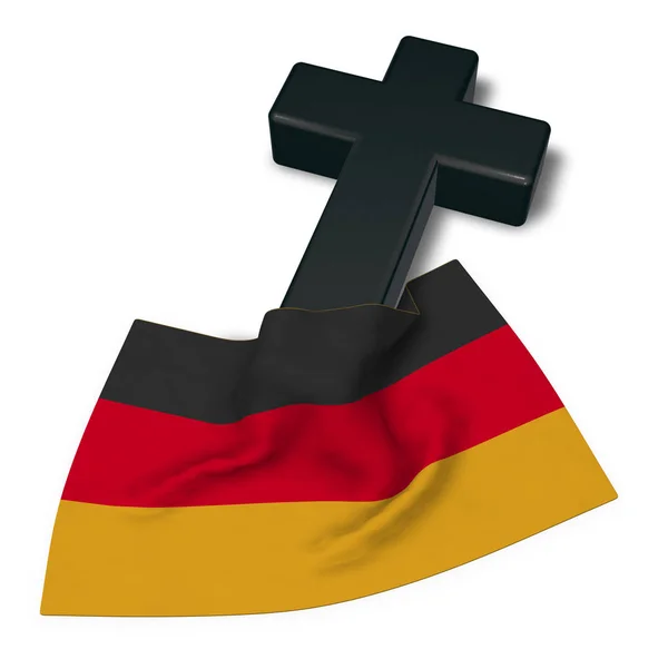Христианский крест и флаг Германии - 3d рендеринг — стоковое фото