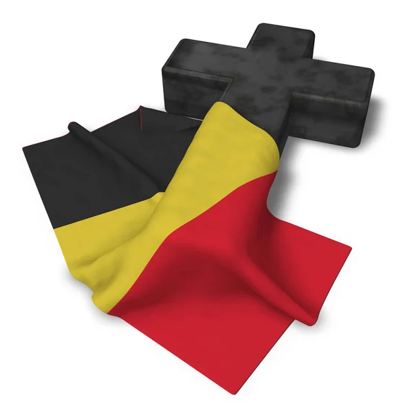 Cruz cristiana y bandera de Bélgica - 3d rendering —  Fotos de Stock