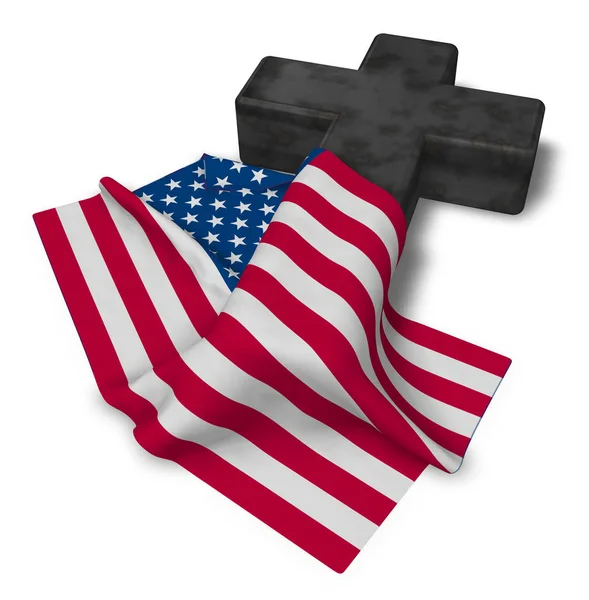 Croix chrétienne et drapeau des Etats-Unis - rendu 3d — Photo