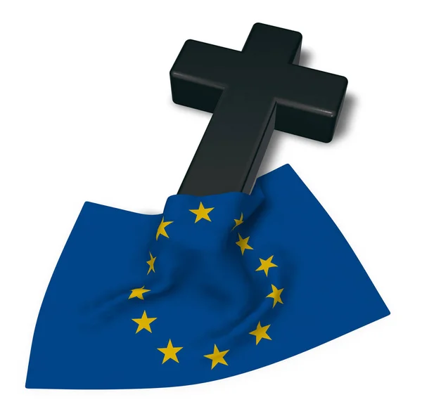 Cruz cristiana y bandera de la unión europea - 3d rendering — Foto de Stock