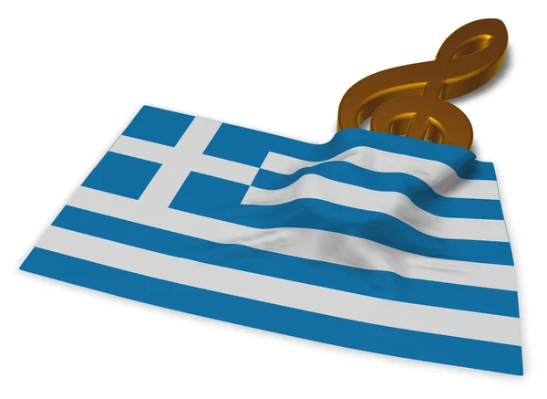 Hangjegykulcs és Görögország - 3d rendering zászlaja — Stock Fotó