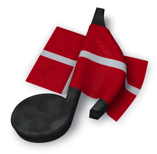 Nota van de muziek en de Deense vlag - 3d rendering — Stockfoto