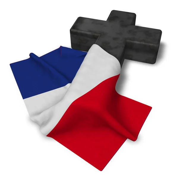 Croce cristiana e bandiera di Francia - rendering 3d — Foto Stock