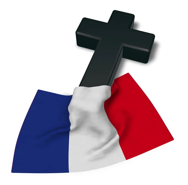 Croce cristiana e bandiera di Francia - rendering 3d — Foto Stock