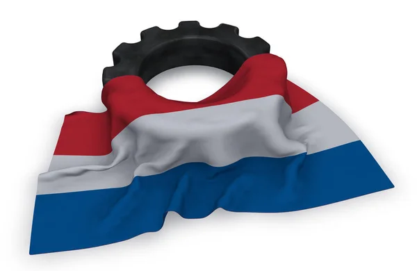 Dişli çark ve Hollanda - 3d render bayrağı — Stok fotoğraf