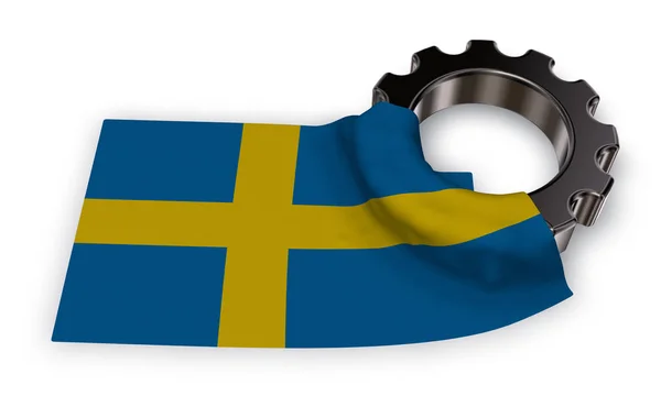 Kugghjulet och Sveriges flagga - 3d rendering — Stockfoto