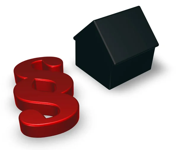 Símbolo de parágrafo e modelo de casa - renderização 3d — Fotografia de Stock