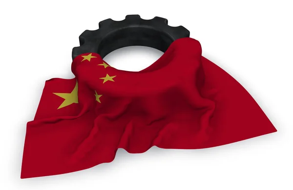 Rueda de engranaje y bandera de China - 3d renderizado — Foto de Stock