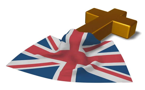 Christelijke kruis en de vlag van het Verenigd Koninkrijk van Groot-Brittannië en Noord-Ierland - 3d rendering — Stockfoto