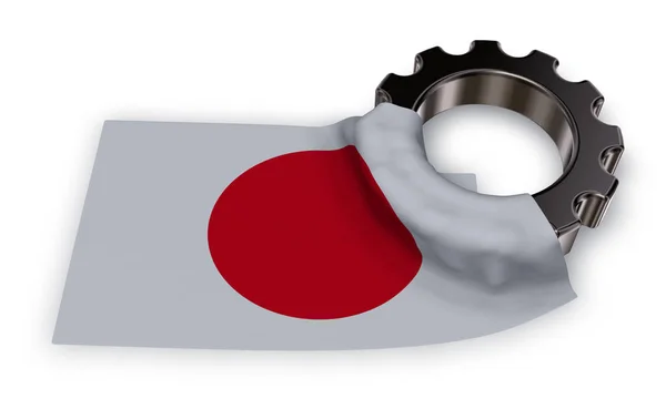 Ozubené kolo a vlajka Japonska - 3d vykreslování — Stock fotografie