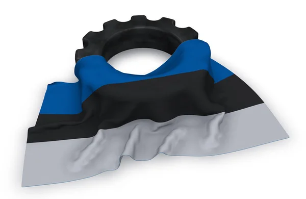 Roda de engrenagem e bandeira da estônia - renderização 3d — Fotografia de Stock