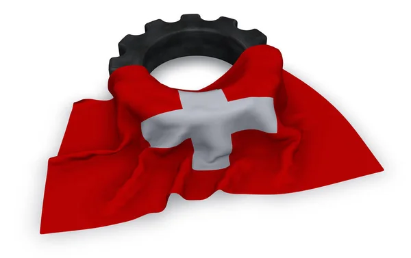 Ruota dentata e bandiera della Svizzera - rendering 3d — Foto Stock