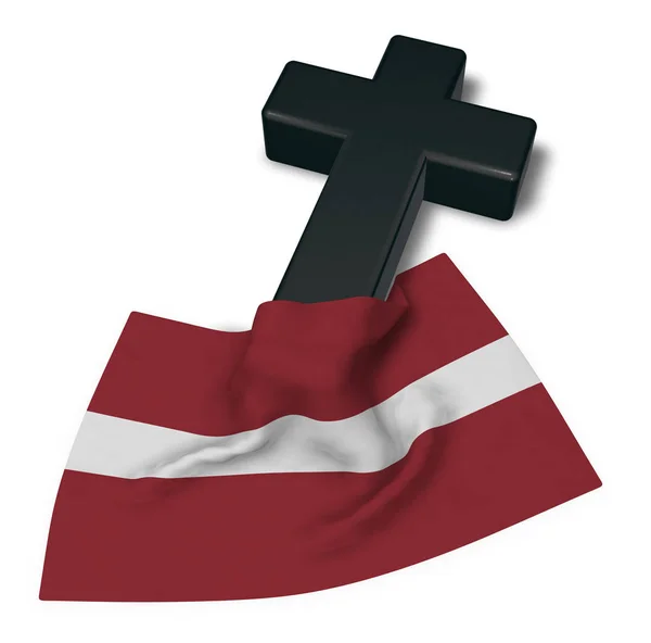 Христианский крест и флаг Латвии - 3D рендеринг — стоковое фото