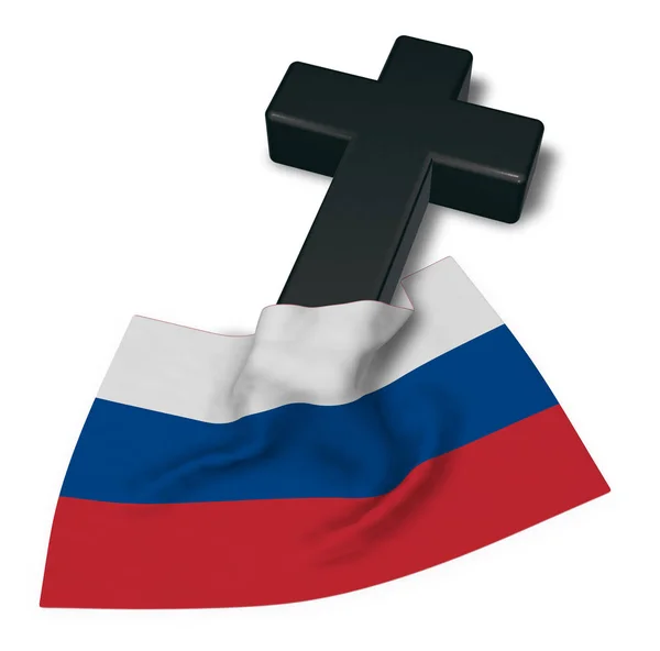 Христианский крест и флаг России - 3D рендеринг — стоковое фото