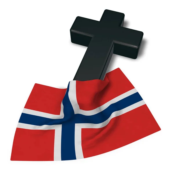 Χριστιανικό σταυρό και σημαία της Νορβηγίας - 3d rendering — Φωτογραφία Αρχείου
