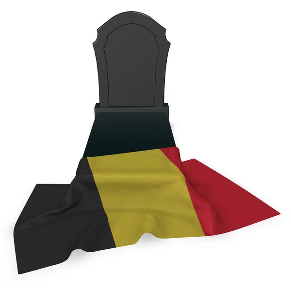 Grabstein und Flagge Belgiens - 3D-Darstellung — Stockfoto