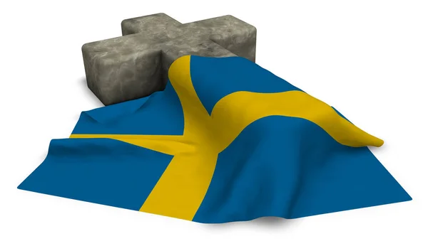 Kristna kors och Sveriges flagga - 3d rendering — Stockfoto