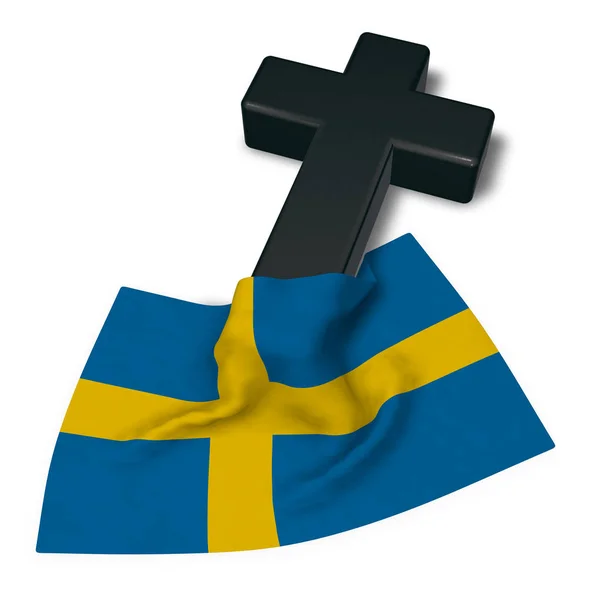 Hıristiyan haç ve İsveç bayrağı - 3d render — Stok fotoğraf