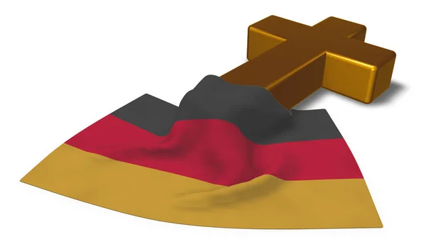 Cruz cristiana y bandera de Alemania - 3d rendering —  Fotos de Stock