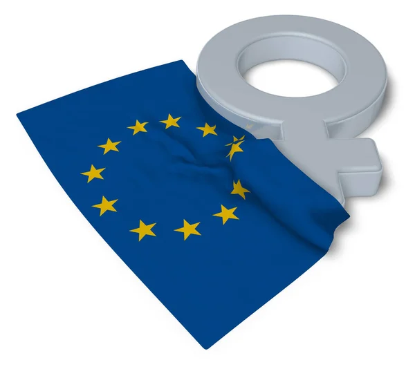 Símbolo femenino y bandera de la unión europea - 3d rendering — Foto de Stock