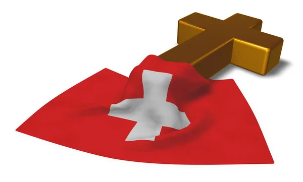 Křesťanský kříž a vlajka Švýcarska - 3d vykreslování — Stock fotografie