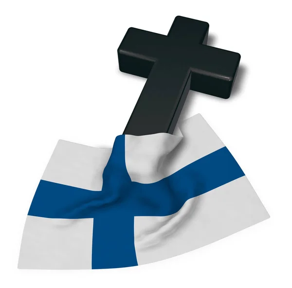 Przydrożny krzyż i flaga Finlandia - 3d renderowania — Zdjęcie stockowe