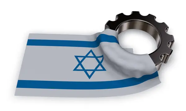 Rueda de engranaje y bandera de Israel - 3d renderizado — Foto de Stock