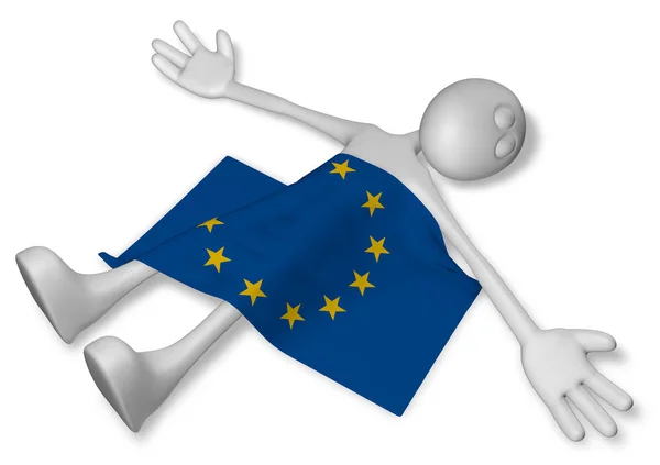 Dead cartoon guy and flag of the european union - 3d illustration — Stock Photo, Image