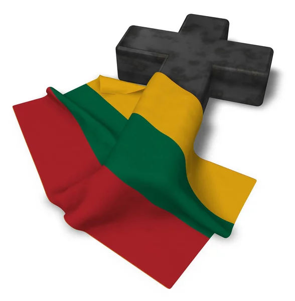 Cruz cristiana y bandera de Lituania - 3d rendering — Foto de Stock