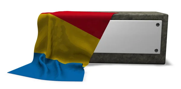 Steinsockel mit Blankoschild und rumänischer Flagge - 3D-Rendering — Stockfoto