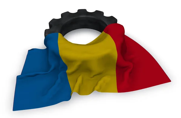 Roda de engrenagem e bandeira Romênia - renderização 3d — Fotografia de Stock