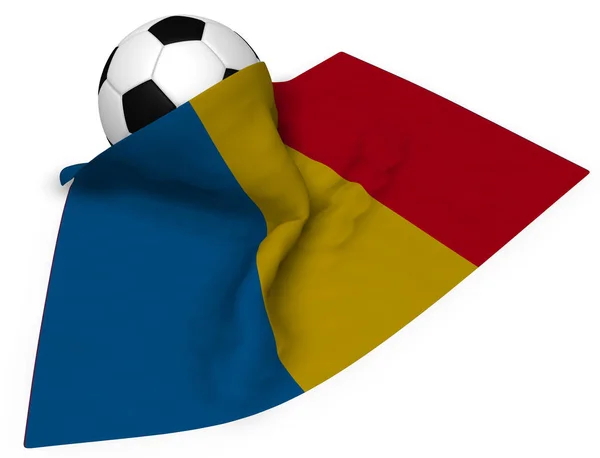 Futbol topu ve Romanya bayrağı - 3d render — Stok fotoğraf