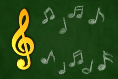 Kara tahta - 3d çizim ile ilgili nota anahtarı ve müzik notlar