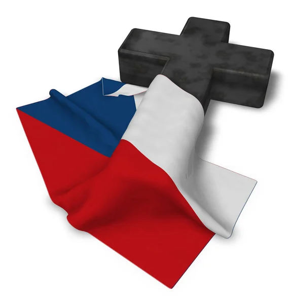 Христианский крест и флаг Чешской Республики - 3d рендеринг — стоковое фото