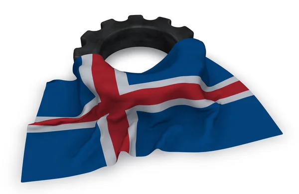 Fogaskerék és Izland zászlaja - 3d renderelés — Stock Fotó