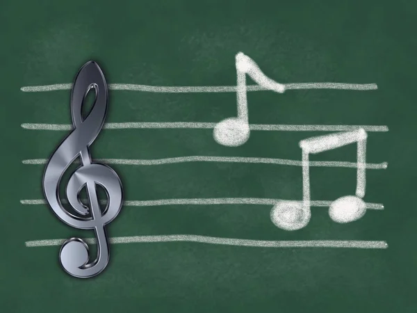 Clef and music notes on chalkboard - 3d illustration — Stock Photo, Image