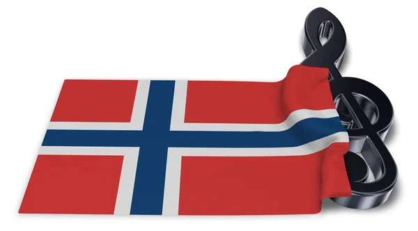 Hangjegykulcs szimbólum és a 3d rendering a Norvégia lobogója — Stock Fotó