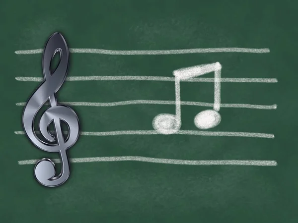 Clef and music note on chalkboard - 3d illustration — Stock Photo, Image