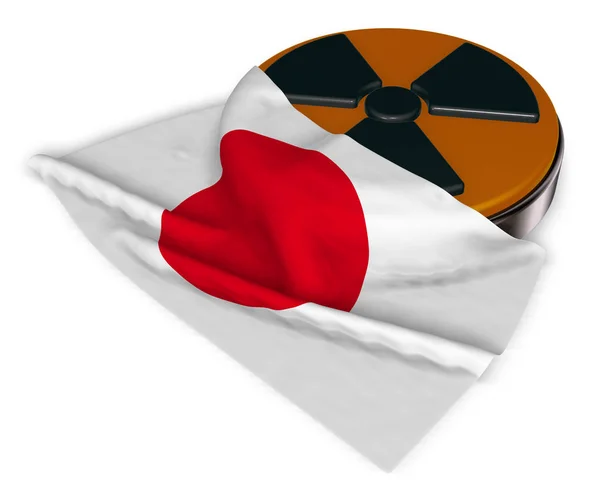 Símbolo nuclear y bandera de Japón sobre fondo blanco - ilustración 3d — Foto de Stock