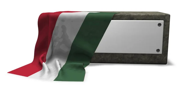 Kamenné zásuvka s prázdný znak a vlajka Maďarska - 3d vykreslování — Stock fotografie