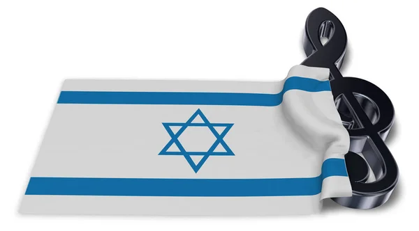 Notenschlüssel-Symbol und Flagge von Israel - 3D-Darstellung Stockbild