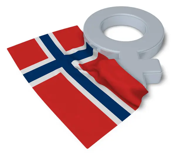 Weibliches Symbol und Flagge Norwegens - 3D-Darstellung — Stockfoto