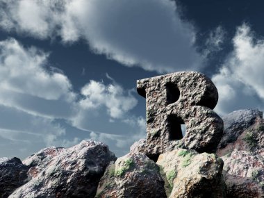 mektup b kayanın altında mavi gökyüzü - 3d çizim