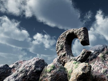 mektup c kayanın altında mavi gökyüzü - 3d çizim