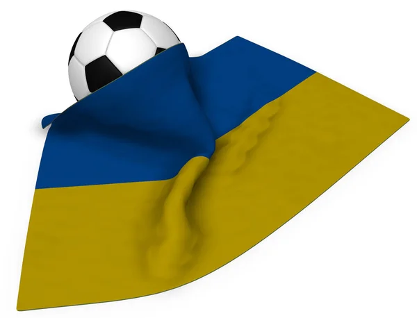 Futbol topu ve Ukrayna - 3d render bayrağı — Stok fotoğraf